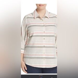 Foxcroft Womens 3/4 Sleeve Button Up Linen Blend Top Size 12P